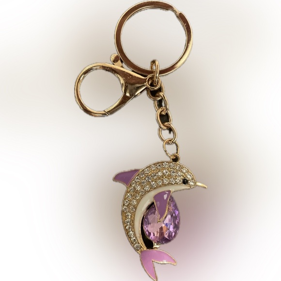 Purple and Gold Dolphin bag charm /Keychain - Picture 1 of 1